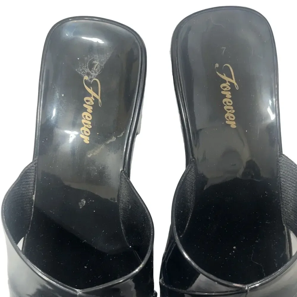 Vintage Forever 21 Sz 7 Black Jelly Chunky Slides 90s Y2K
